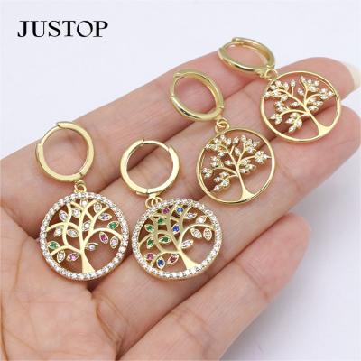 China Environmentally Friendly Fashion Classic Tree Of Life Women Girl's Gift Copper Drop Earrings Female CZ Lucky Party Birthday Jewelry Pendant for sale