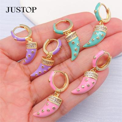 China Fashion Environmental Friendly New Arrival Inlaid Color Zircon Horn Personality Exaggerated Hip Hop Dangle Earrings for sale