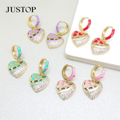 China Retro Fashion Love Enamel Women Girls Heart Drop Circle Dangle Earrings Colorful Environmental Friendly Gold for sale