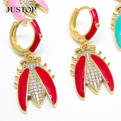 China Environmental Friendly Fashion High Quality Brass Gold Plated Hollow Elegant Insect Shape Circle Pendant Earrings For Girls for sale