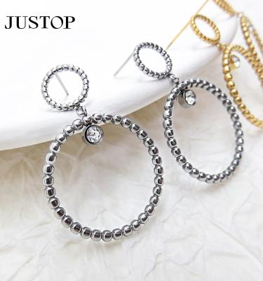 China Wholesale Fashion Environmental Friendly Round Double Circle Stud Designer Stainless Steel Gold Plated Drop Earrings Jewelry For Women Girls for sale