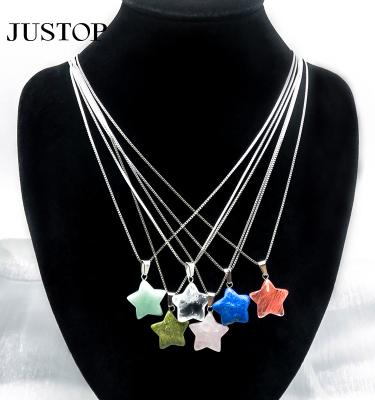 China Environmentally Friendly Fashion Natural Five-pointed Tiger Eye Black Agate Clear Star Agates Quartz Women Stone Pendant Necklace Jewelry for sale