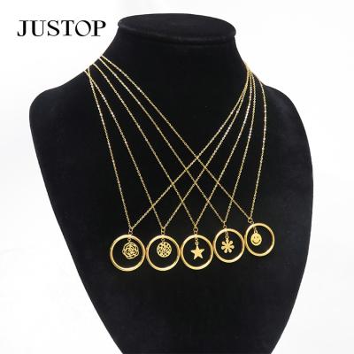 China Fashion Style Women Stainless Steel Environmental Friendly Custom 18K Gold Plated Jewelry Geometric Round Shaped Pendant Necklace for sale