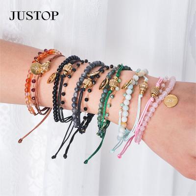 China Environmental Friendly Double Layer Stainless Steel Rope Classic Handmade Charm Woven Adjustable Women Stone Beaded Bracelet Supplier for sale