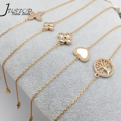 China Fashionable Simple Cubic Zirconia Flower Tree Heart Design 18k Gold Chain Bracelets Girls Jewelry Sellers for sale