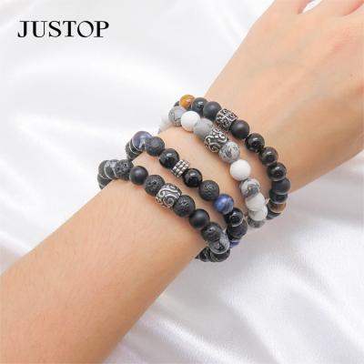 China Fashion Environmental friendly custom made natural stone lapis lazuli stainless steel beaded charms bracelets for unisex for sale