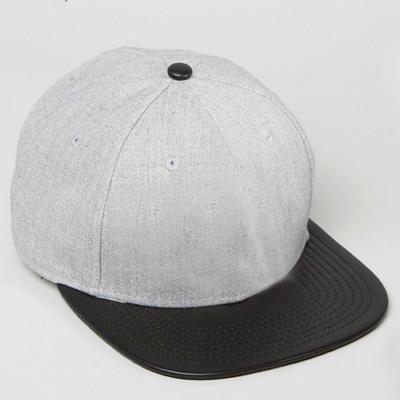 China COMMON high quality unisex gray leather cotton plain brim yuppong snapback hats custom made for sale