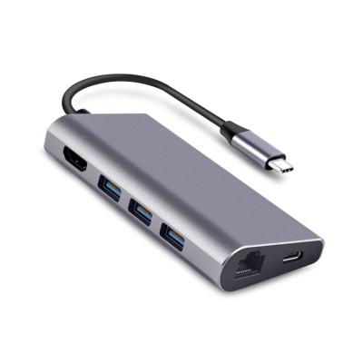 China Multiple USB-C Connects USB-C Hub Adapter Support 8 in 1 Type-C to 4K HD Converter Ethernet USB 3.0 Dock Station USB C HUB for macbook hub for sale