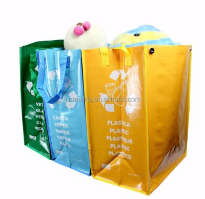 China Eco-friendly Custom Recycle Lamination Three Piece Foldable PP Woven Garbage Bag for sale