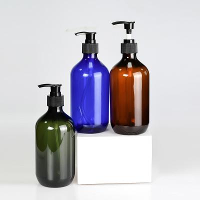 China Hand wash empty 300ml 500ml amber green clear PET plastic pump bottles for shampoo and conditioner for sale