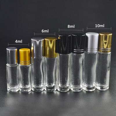 China Canada hot sale 4ml 6ml 8ml 10ml clear roll on glass skincare bottle with steel ball for sale