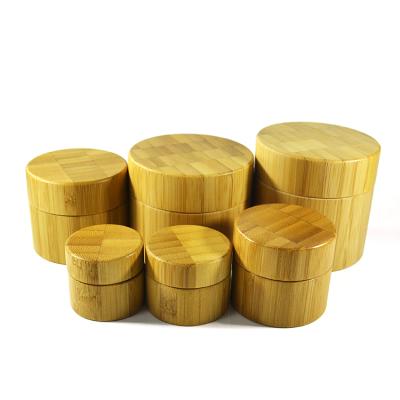 China environmental cream cosmetic jar 5g 15g 30g 50g 100g bamboo wooden container jar with inner plastic for sale