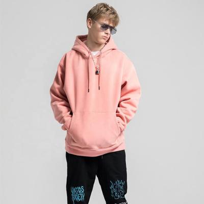 China custom Anti-wrinkle embroidery with logo mens hip hop streetwear sweatshirt wholesale pink private label kangaroo pocket heavy hoodies for sale