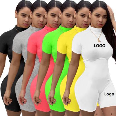 China QUICK DRY women's ladies logo one piece jumpsuit yoga trucksuit rompers biker outfit sexy custom short set bodycon women jumpsuit for sale