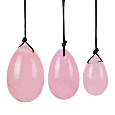 China Europe 3Pcs Small Medium Large Pink Crystal Rose Quartz Jade Yoni Egg Gemstone Set For Vaginal Exercise for sale