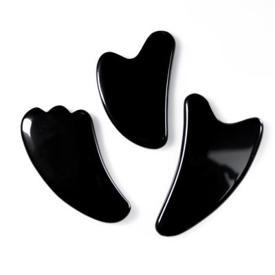 China Comfortable Black Feather Gua Sha Formed Beauty Salon Obsidian Jade Stone Heart Facial Natural Massage for sale