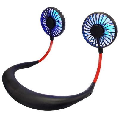 China With Unique Promotional USB Electric Rechargeable Portable Mini Neck Light Hot Selling Led Gifts Hanging Fan With Light for sale