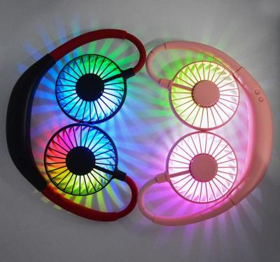 China With Mini Portable USB Portable Outdoor Sports Neck Band Light Hands Free Rechargeable Lazy Hanging Hanging Fan With Light for sale