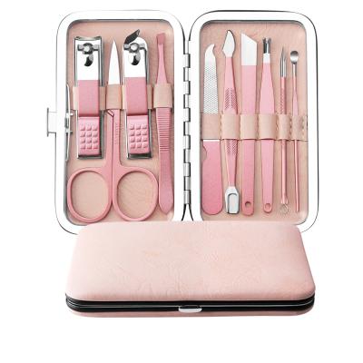 China Promotion Gift Professional Manicure Set 10pcs Nail Clipper Pedicure Set For Women Pink Color Case Valentines Gift Good for sale