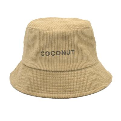 China 2804 Autumn Corduroy Bucket Hat Embroidery Round Lid Barred Fisherman Hat for sale