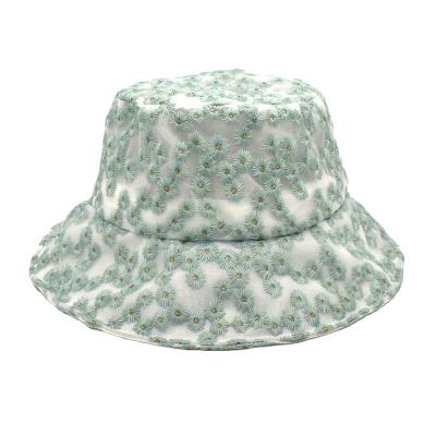 China 2805 Designer Striped Fisherman Hat Embroidered Women Summer Sunscreen Lace Bucket Hat Breathable for sale