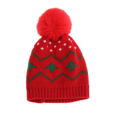 China New JOINT New Woolen Jacquard Christmas Tree Jacquard Cute Hat 2824 Cute Custom Kids Beanies for sale