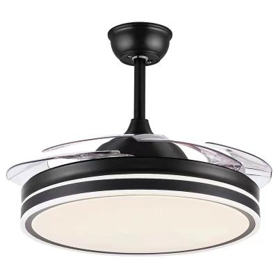 China 42 Inch Retractable Modern Acrylic Dining Room Light Fan Invisible Modern Bedroom Living Room LED Single Fan With Light Remote Control for sale