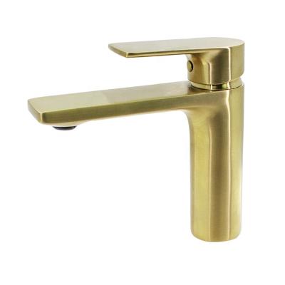 China 2019 new single hole copper metered faucets brushed gold bathroom faucet hiot cold water vanity sink faucet mixer for sale