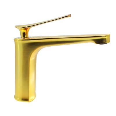 China Nanan Bathroom Faucets High Quality Luxury Deck Mount Single Handle Gold Basin Mixer Tap Bath Sink Brass Brushed Faucet Gold Faucet for sale