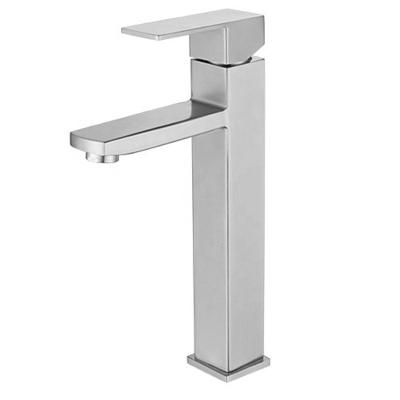 China Metered Faucets Deck Mounted Bathroom Tall Square Faucet Stainless Steel Nickel Basin Hot Brushed Cold Water Mixer Taps for sale