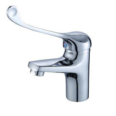 China Hospital Lab Elbow Touch Basin Faucet Metered Medical Mixer Tap Single Hole Brass Handle Deck Mount Faucets Long for sale