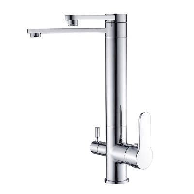 China 2019 New Contemporary Double Handle 3 Way Kitchen Faucet With Water Purifier Tap Single Hole Chrome Kitchen Faucet Brass Griferia for sale