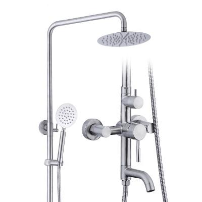 China Without Sliding Bar 3 Functions Bathroom Set Shower Faucet Metered Brushed Nickel Rain Shower Set 304 Stainless Steel Shower Set for sale