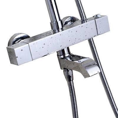 China Without Slide Bar Modern Square Exposed Triple Function Thermostatic Brass Body Bath Shower Mixer Temperature Control Bathroom Shower Faucet for sale