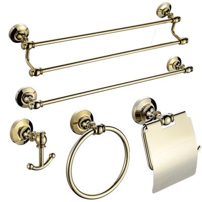 China 5 Pieces Long Robe Hook Holder Toilet Paper Ring Towel Holder Towel Set Accessories Hardware Gold Luxury Modern Bathroom Gold for sale