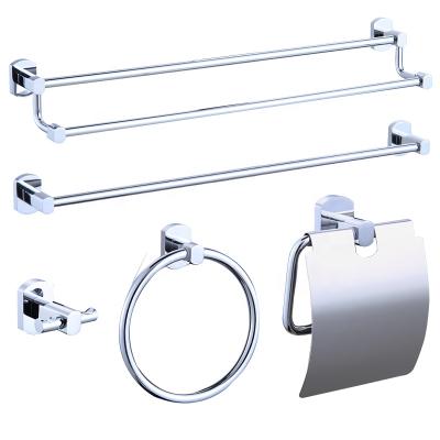 China Durable 5 Pieces Hotel Chrome SS Bathroom Use Towel Rod Towel Hook Ring Set Polished Robe Accessory, Holder Bath Paper Hardware for sale