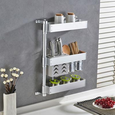 China 180 Degree Rotating Durable Aluminum Wall Mount Kitchen Utensil Shelf Rack Kitchen Seasoning Spice Rack Storage Rack for sale