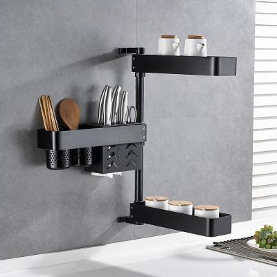 China Durable Matte Black Aluminum Kitchen Utensil Holder Knife Storage Spice Rack Seasoning Rack Shelf for sale