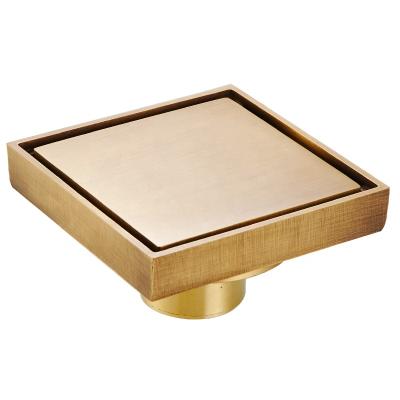 China Durable 10 x 10cm 3mm Thickness Anti-Odor Tile Insert Floor Drain Brass Square Brushed Gold Bathroom Shower Drain for sale