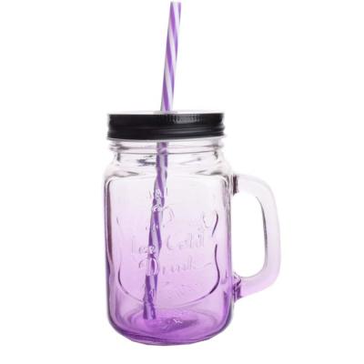 China Sustainable Wholesale Colored Glass Mason Jars Mug With Handle And Straw for sale