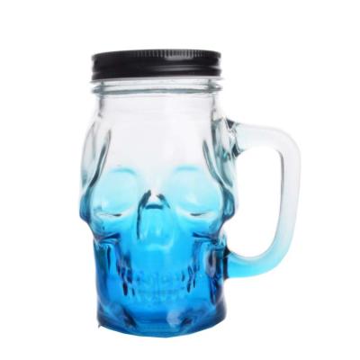 China 450ml Sustainable Head Shaped Glass Mason Jar Mug With Canister Lid And Handle for sale