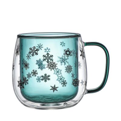 China Sustainable Christmas Snow Hot Sale Double Wall Glass Mugs With Handle Glass Espresso Mugs for sale