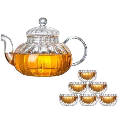 China 600ml Pumpkin Design Borosilicate Glass Sustainable Handmade Teapots With Glass Infuser Teapot Set for sale