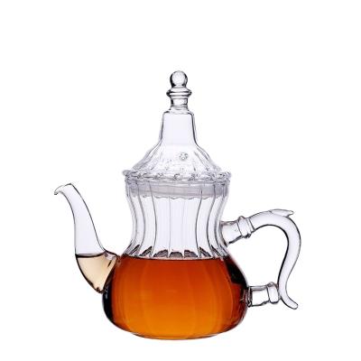 China Hot Sale 600ml Borosilicate Glass Teapot High Heat Resistant Moroccan Para Arabic Hammered Glass Teapot for sale