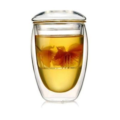 China Hot Selling 350ml /450ml Heat Resistant Double Wall Amazon Tea Cup Glass Mug Viable With Filter / Strainer And Glass Lid for sale