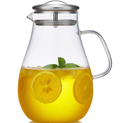 China Sustainable Hot Sell 1800ml 60oz Hot Water Glass Jug With Stainless Steel Lid for sale