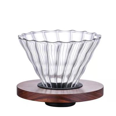 China Sustainable Coffee V60 Cold Brew Vertical Filter Bean Coffee Drip Cup With Black Walnut Or Oak Wood Stand for sale