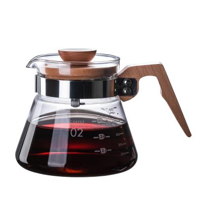 China High Sustainable 400ml 600ml Borosilicate Glass Coffee Pot Set / Coffee Sharing Pot With Wooden Handle for sale