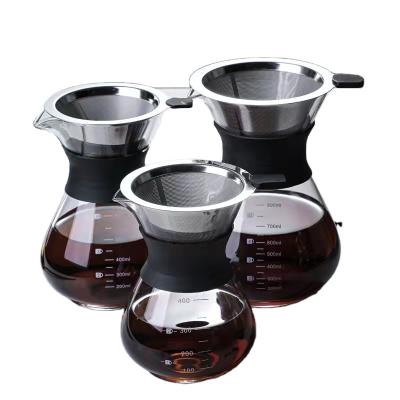 China Sleek Sleek Coffee Dripper Glass Jar Carafe Pour Over Coffee Maker Set With Reusable Stainless Steel Permanent Drip Filter for sale