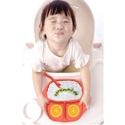 China 2021 Children's Silicone Dish Spoon Set Food Grade Silicone Dinner Dish Set Baby Suction Silicone Baby Dish Feeding Set for sale